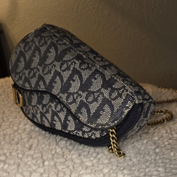 Christian Dior Vintage Saddle Bag Pouch Clutch with Chain Trotter Diorissimo - Picture 4 of 16